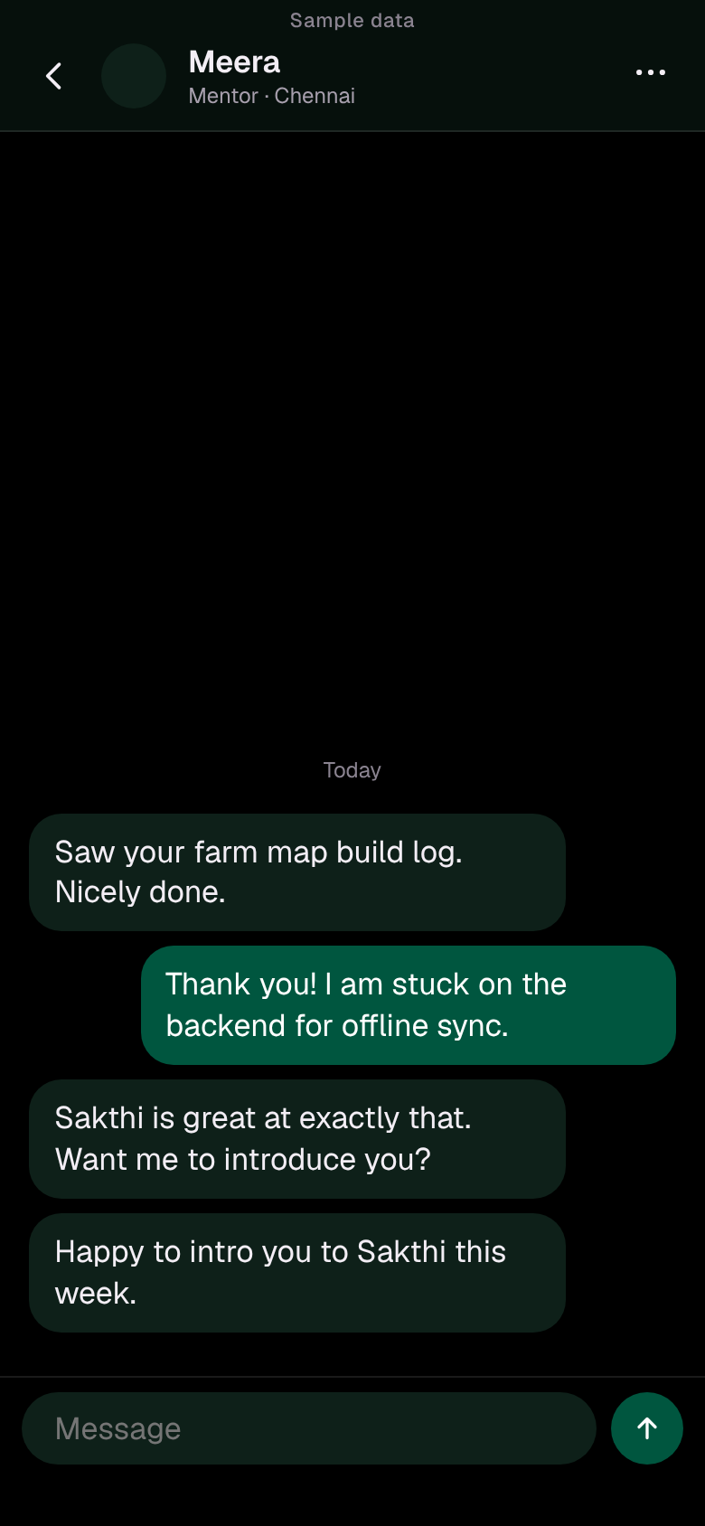 A conversation in the Circuit app where a mentor offers to introduce you to someone who can solve the problem you mentioned.